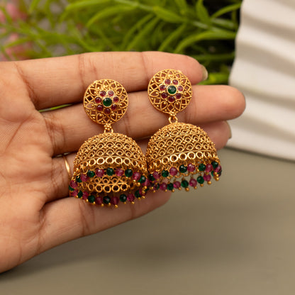 Gold-Toned Jhumka Earrings E1068