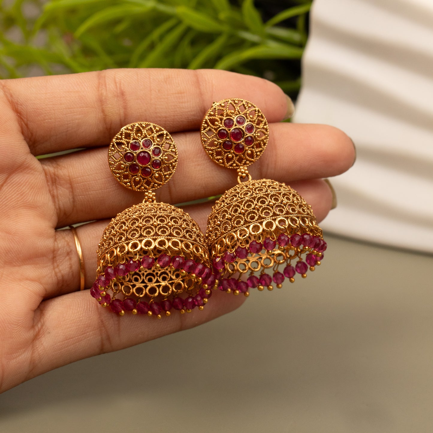 Gold-Toned Jhumka Earrings E1068