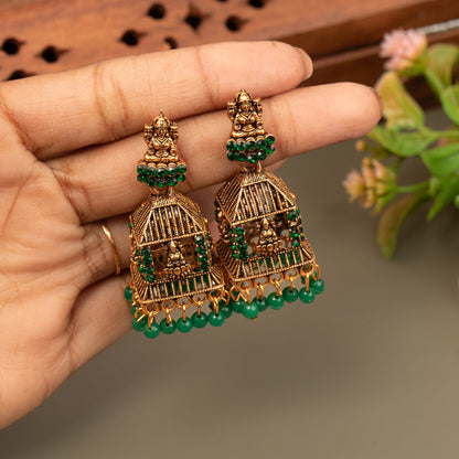 Oxidized Golden Temple Lakshmi Earrings E1088