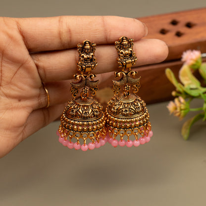 Oxidized Golden Temple Lakshmi Earrings E1061