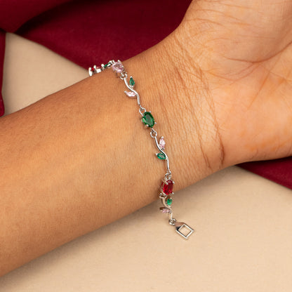 Rhodium Polish Trendy Tulips Leaf Designed AD Bracelets BR134