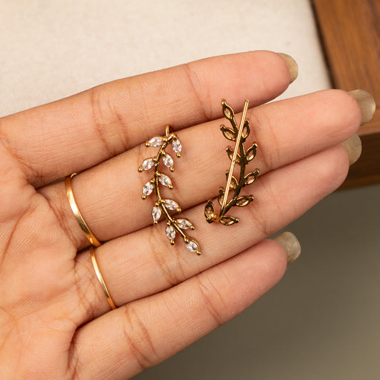 Leaf-Designed AD Ear-Cuff Earrings E1139