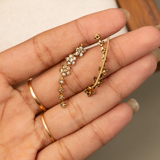 Flower-Designed AD Ear-Cuff Earrings E1142