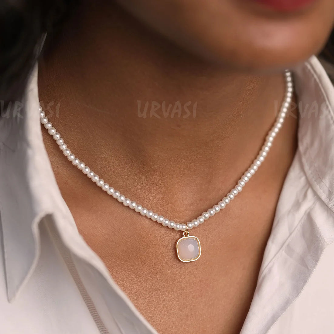Rice Pearl Central Pendant Beaded Simple Chain SC337