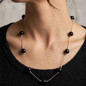 Silver one line pearl Mala with Earrings MA196
