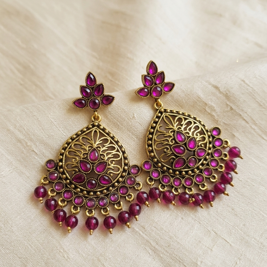 Kundan Chandbali Mehandi Hanging Earrings E1105