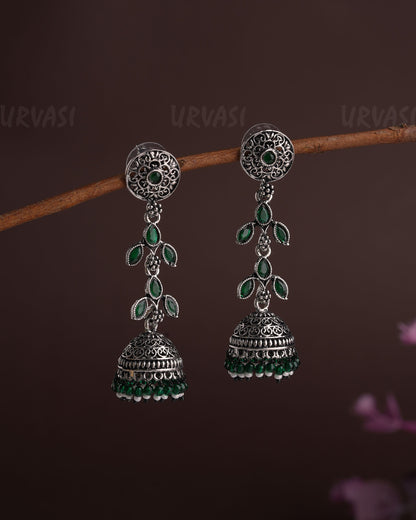 Oxidised Silver Dew-Drop Jhumka Earrings E919