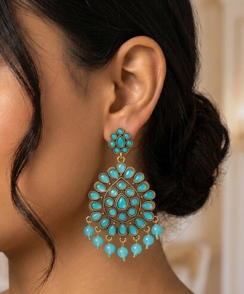 Kundan Chandbali Mehandi Hanging Earrings E1096