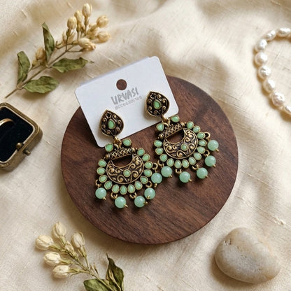 Kundan Chandbali Mehandi Hanging Earrings E1135