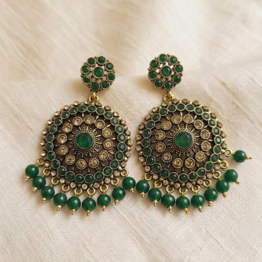 Kundan Chandbali Mehandi Hanging Earrings E1104