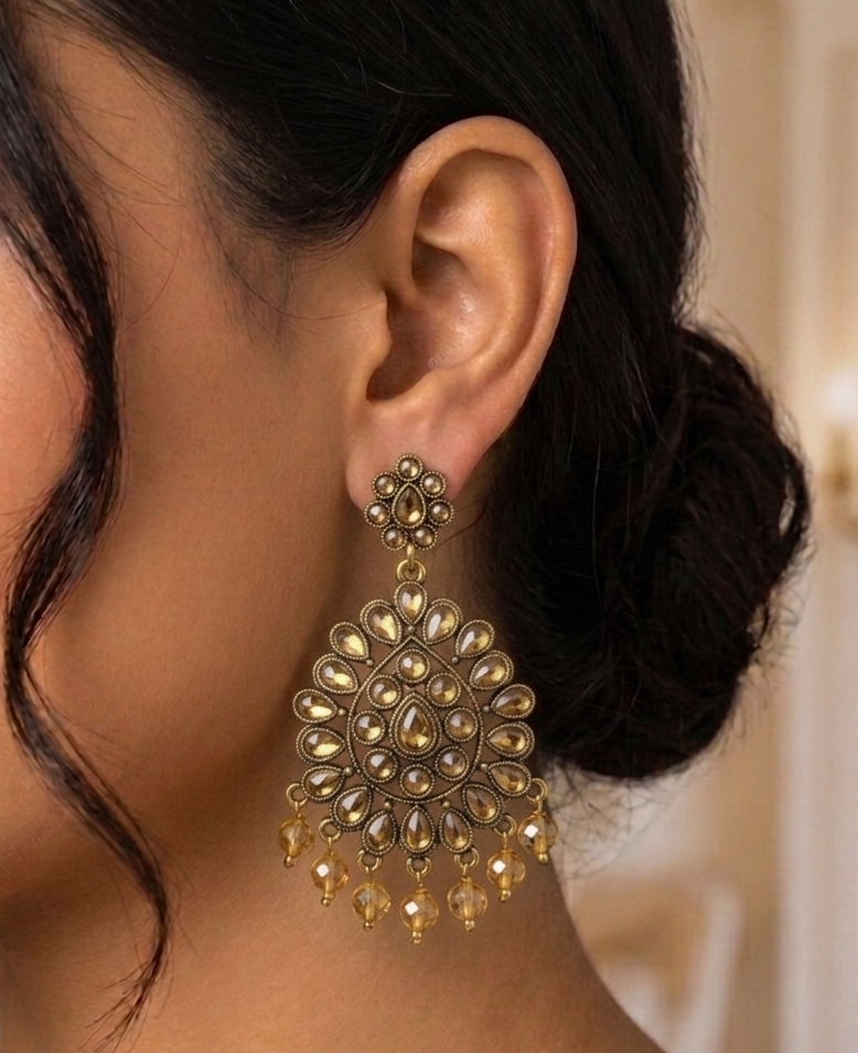 Kundan Chandbali Mehandi Hanging Earrings E1096