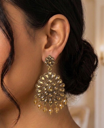 Kundan Chandbali Mehandi Hanging Earrings E1096