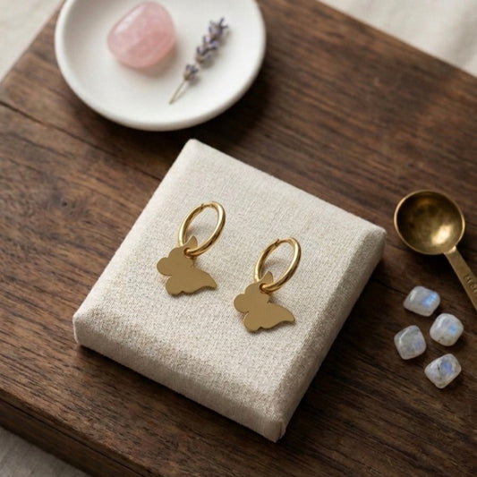 Gold-Toned Dangling Butterfly Charm Hoop Earrings E1106