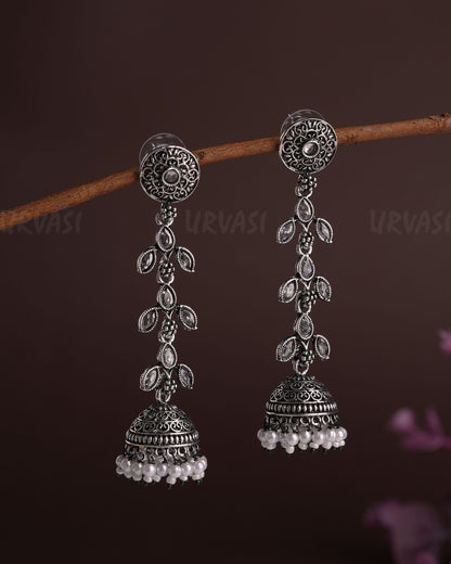 Oxidised Silver Dew-Drop Jhumka Earrings E919