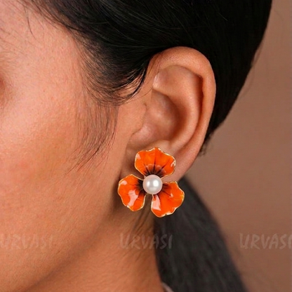 Double Layers Colorful Enamel Flowers Stud Earrings E1192