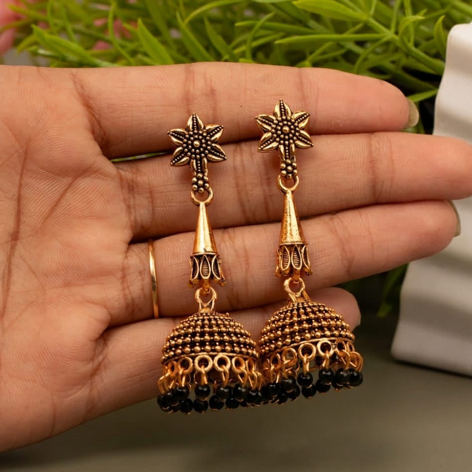 Oxidized Golden Temple Lakshmi Earrings E1062