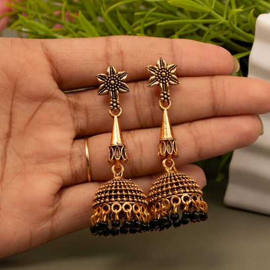 Oxidized Golden Temple Lakshmi Earrings E1062