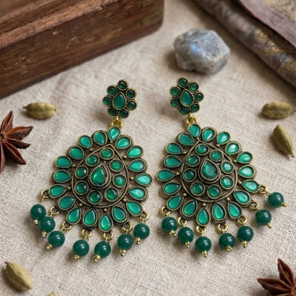 Kundan Chandbali Mehandi Hanging Earrings E1095