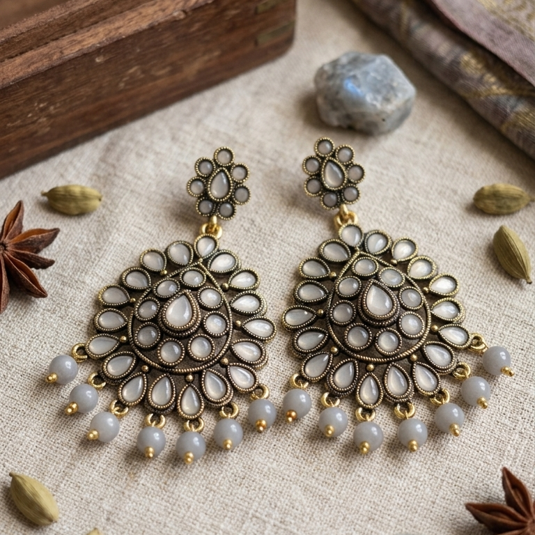 Kundan Chandbali Mehandi Hanging Earrings E1095