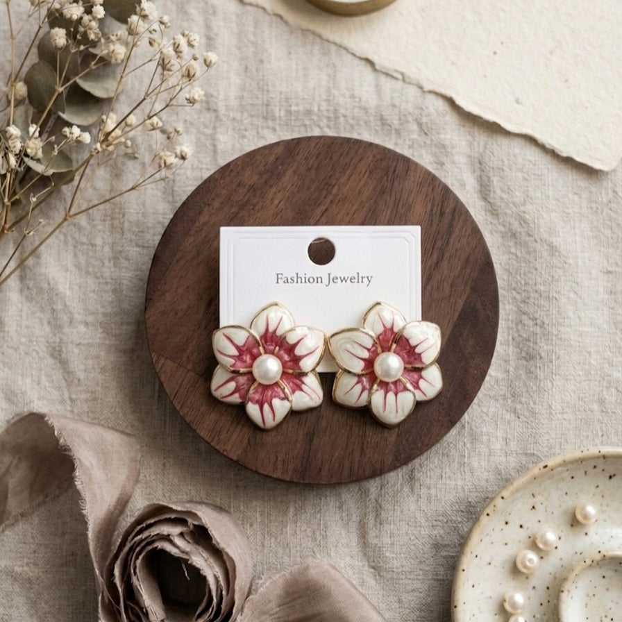 Double Layers Colorful Enamel Flowers Stud Earrings E1133