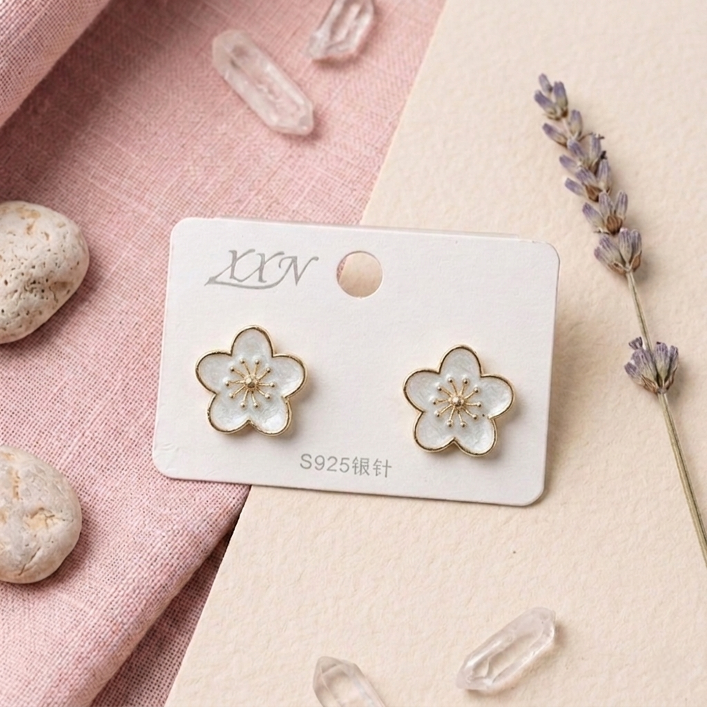 Korean-style enamel floral stud earrings E1094