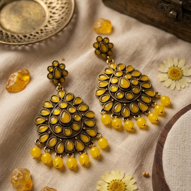 Kundan Chandbali Mehandi Hanging Earrings E1096