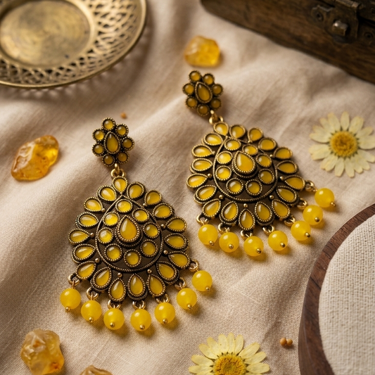 Kundan Chandbali Mehandi Hanging Earrings E1096