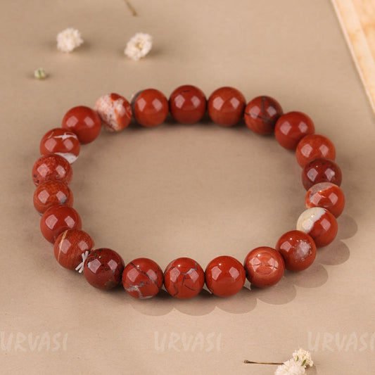 Hand-Made Natural Red Jasper Bead Bracelet BR102