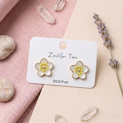 Korean-style enamel floral stud earrings E1094