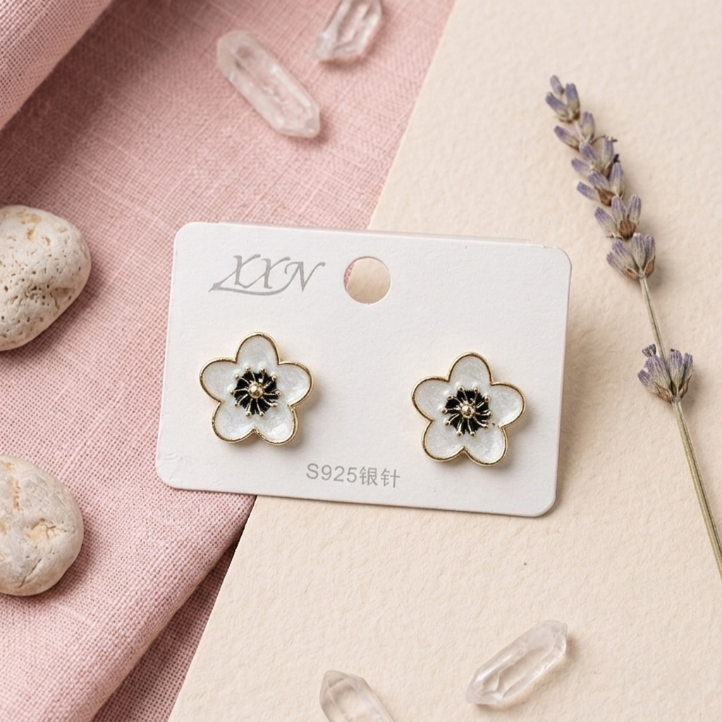 Korean-style enamel floral stud earrings E1094