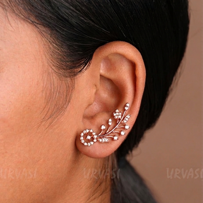 Leaf-Designed AD Stone-Studded Ear-Cuff Earrings E1226