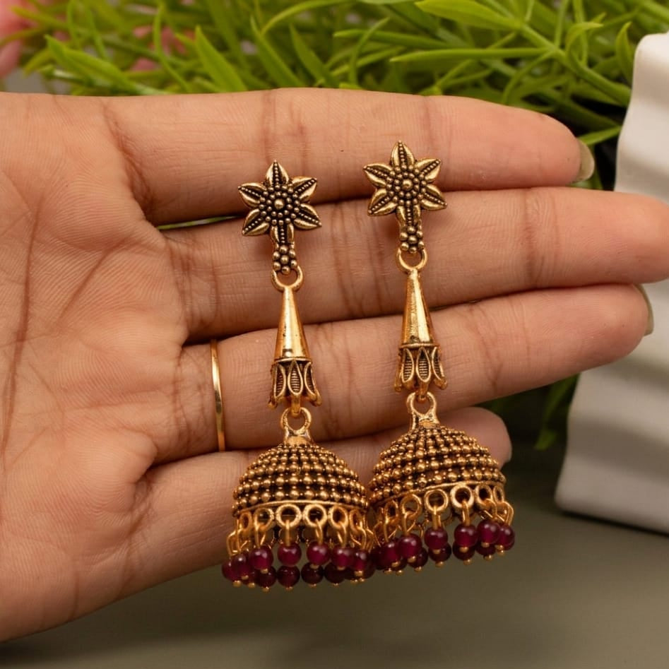 Oxidized Golden Temple Lakshmi Earrings E1062