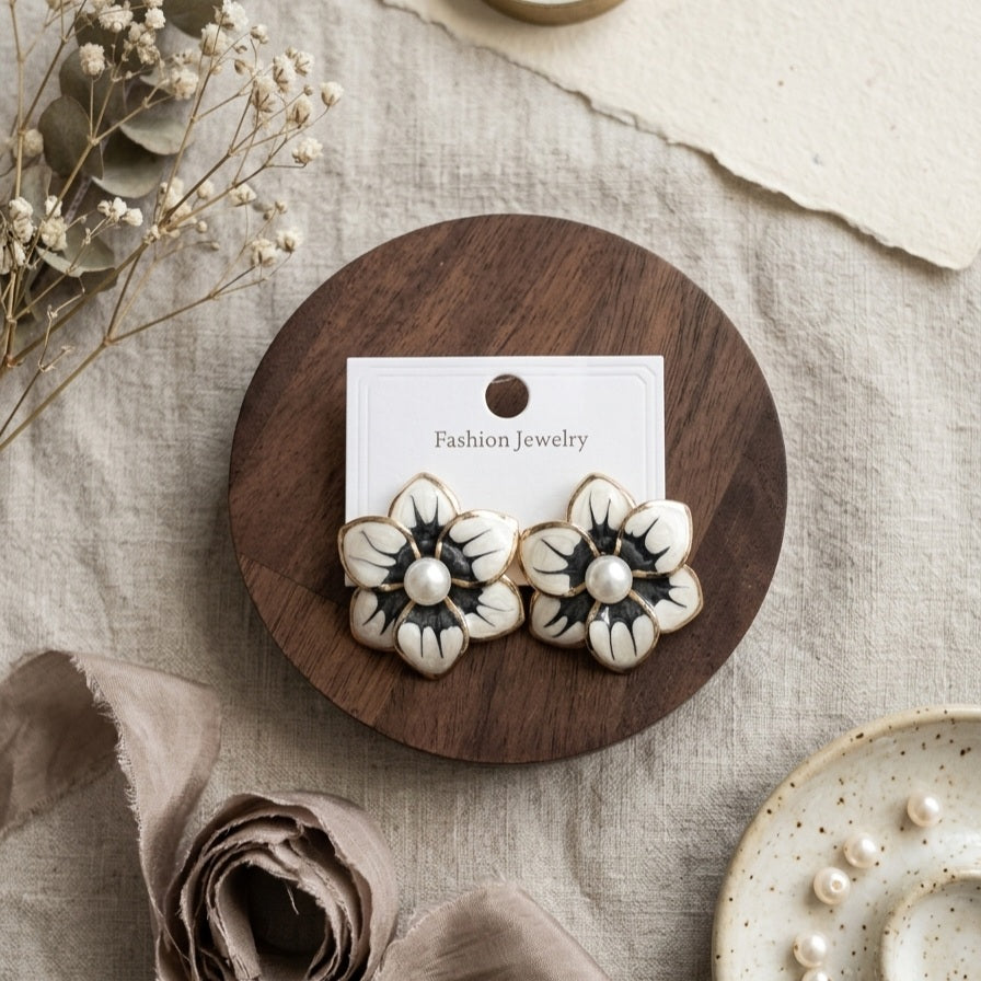 Double Layers Colorful Enamel Flowers Stud Earrings E1133