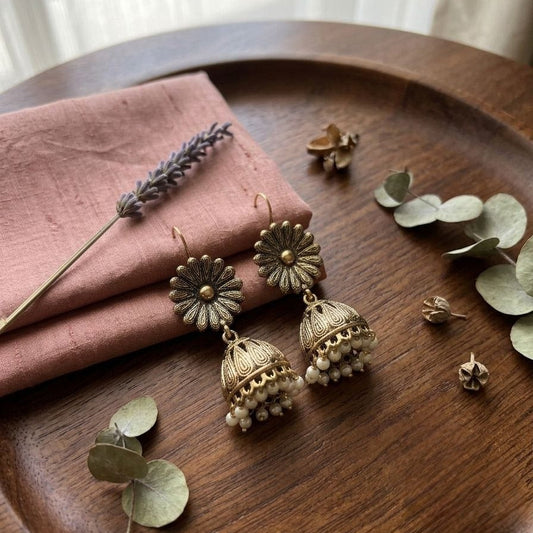 Floral Top Copper Gold Jhumka Earrings E984