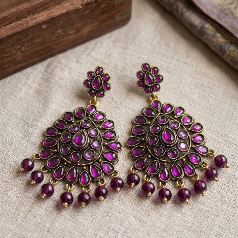 Kundan Chandbali Mehandi Hanging Earrings E1095
