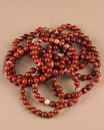 Hand-Made Natural Red Jasper Bead Bracelet BR102