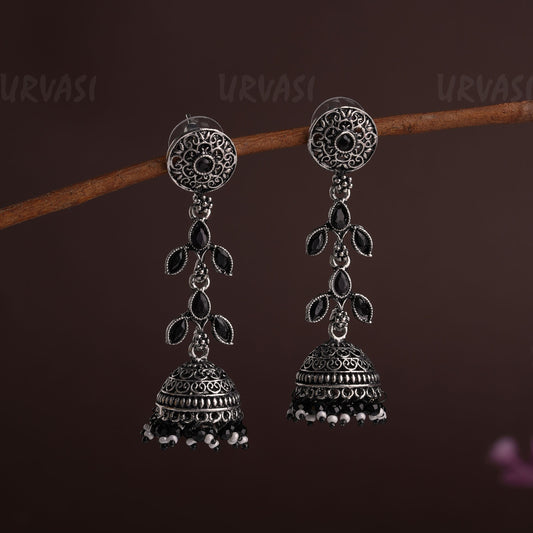 Oxidised Silver Dew-Drop Jhumka Earrings E919