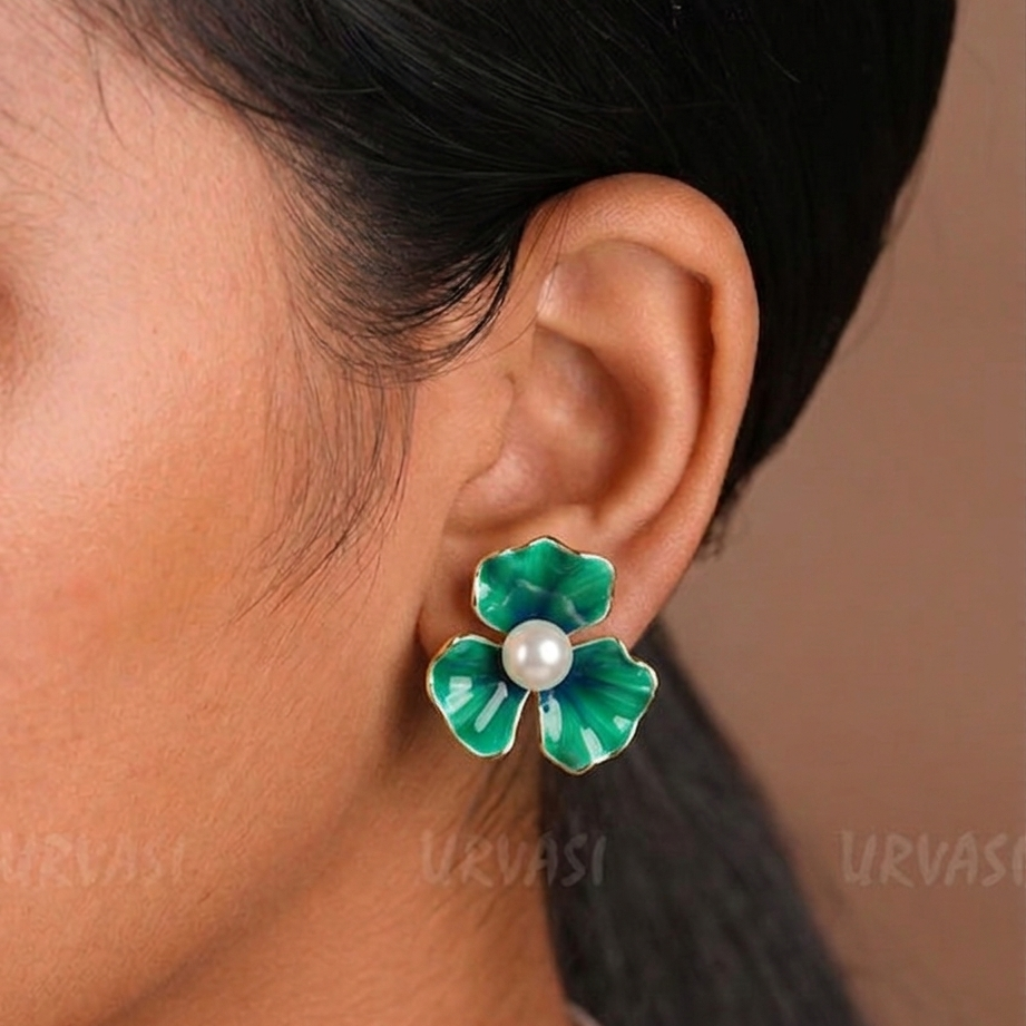 Double Layers Colorful Enamel Flowers Stud Earrings E1192
