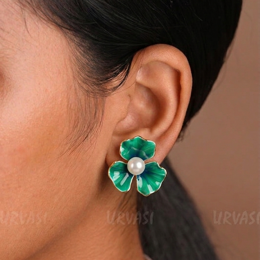 Double Layers Colorful Enamel Flowers Stud Earrings E1192