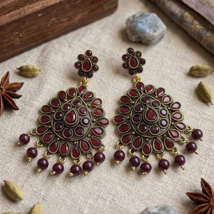 Kundan Chandbali Mehandi Hanging Earrings E1095