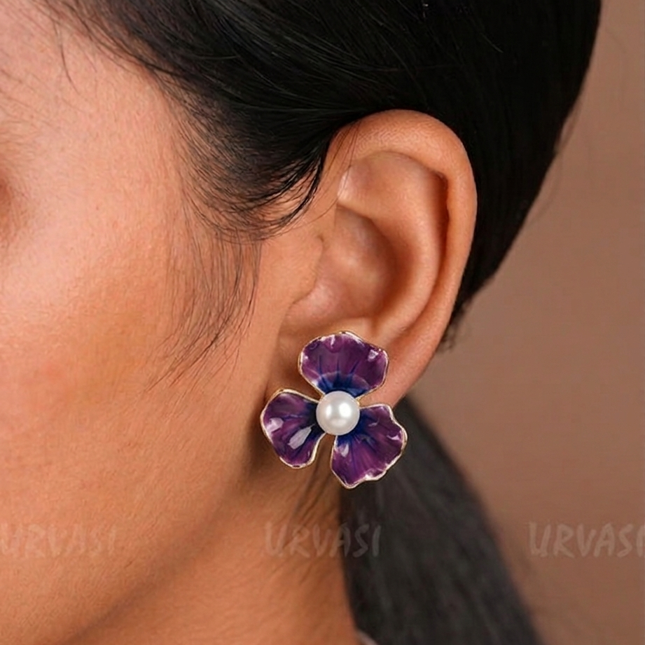 Double Layers Colorful Enamel Flowers Stud Earrings E1192