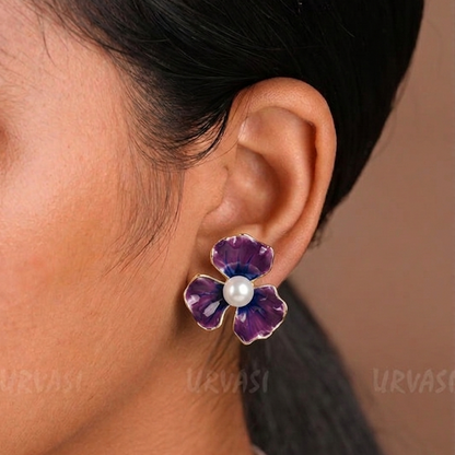 Double Layers Colorful Enamel Flowers Stud Earrings E1192