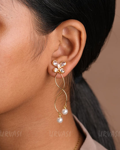 Butterfly Drop-Gold Plated Pearl Earrings E1040